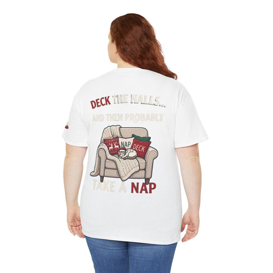 Color: White | Deck The Halls And Take A Nap Premium Graphic Tee
