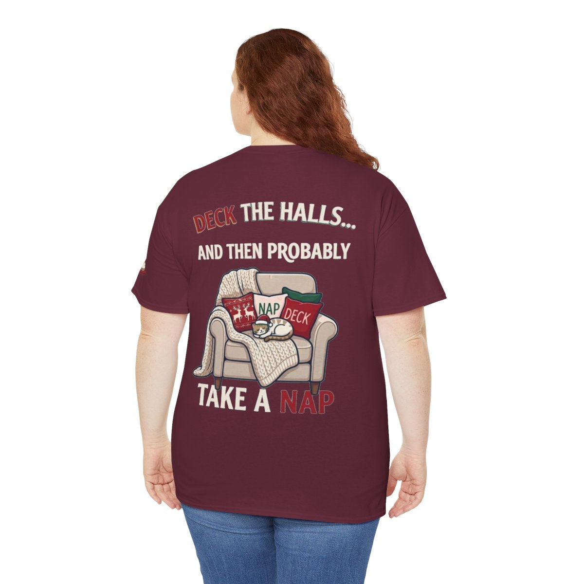 Color: Maroon | Deck The Halls And Take A Nap Premium Graphic Tee