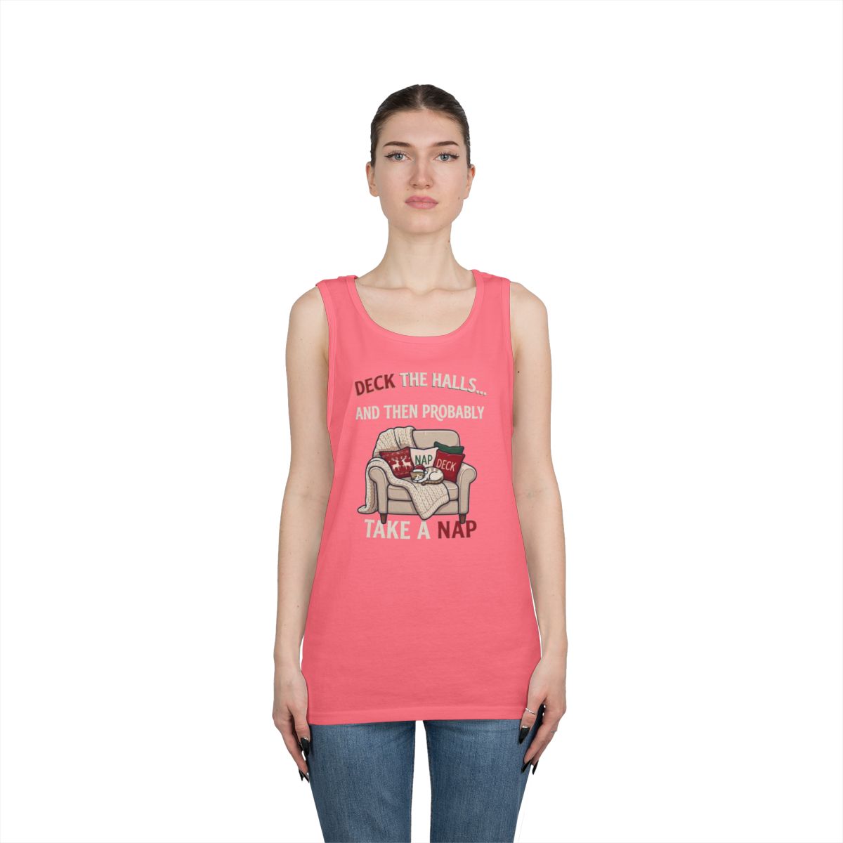 Color: Safety Pink | Deck The Halls And Take A Nap Tank Top
