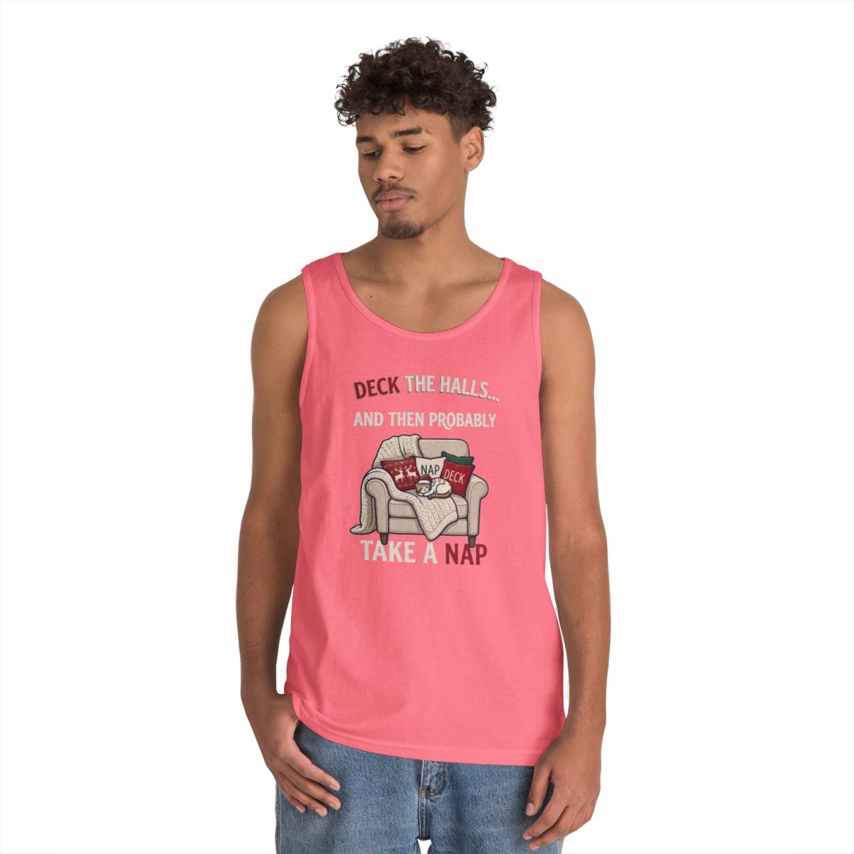 Color: Safety Pink | Deck The Halls And Take A Nap Tank Top