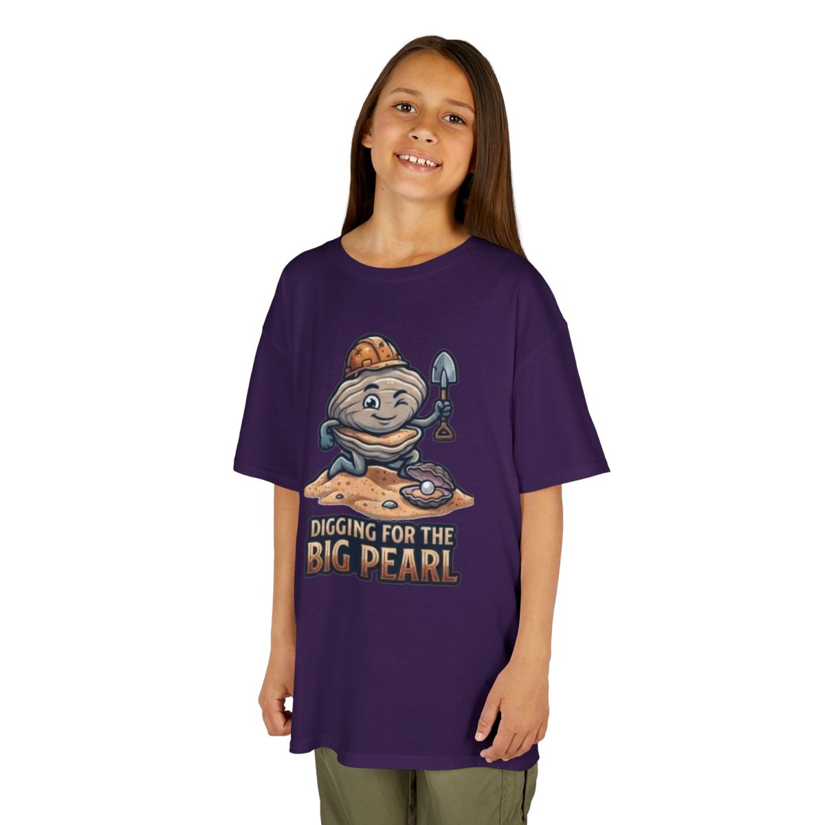 Color: Purple | Digging For The Big Pearl Kids Tee