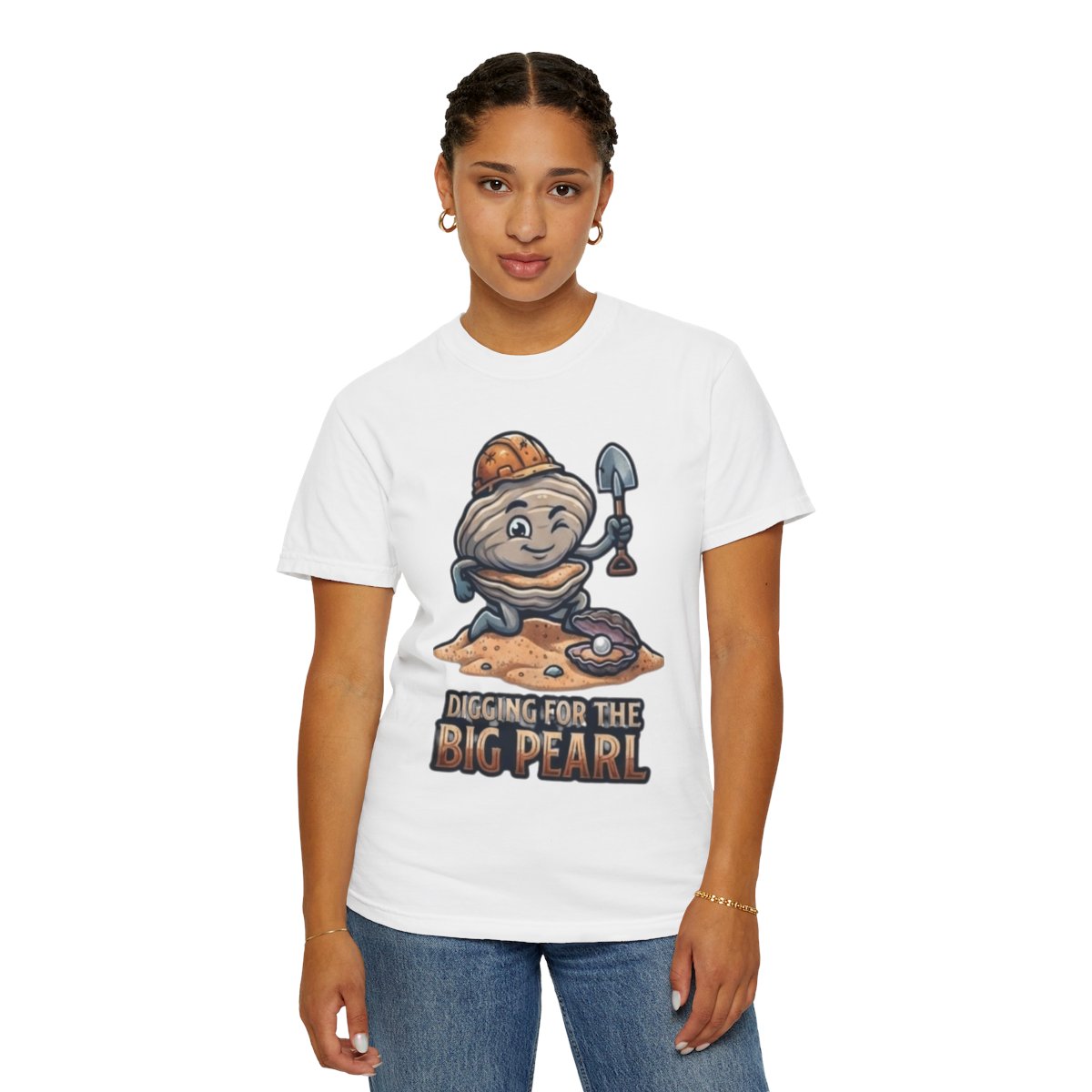Color: White | Digging For The Big Pearl Unisex Garment-Dyed Tee