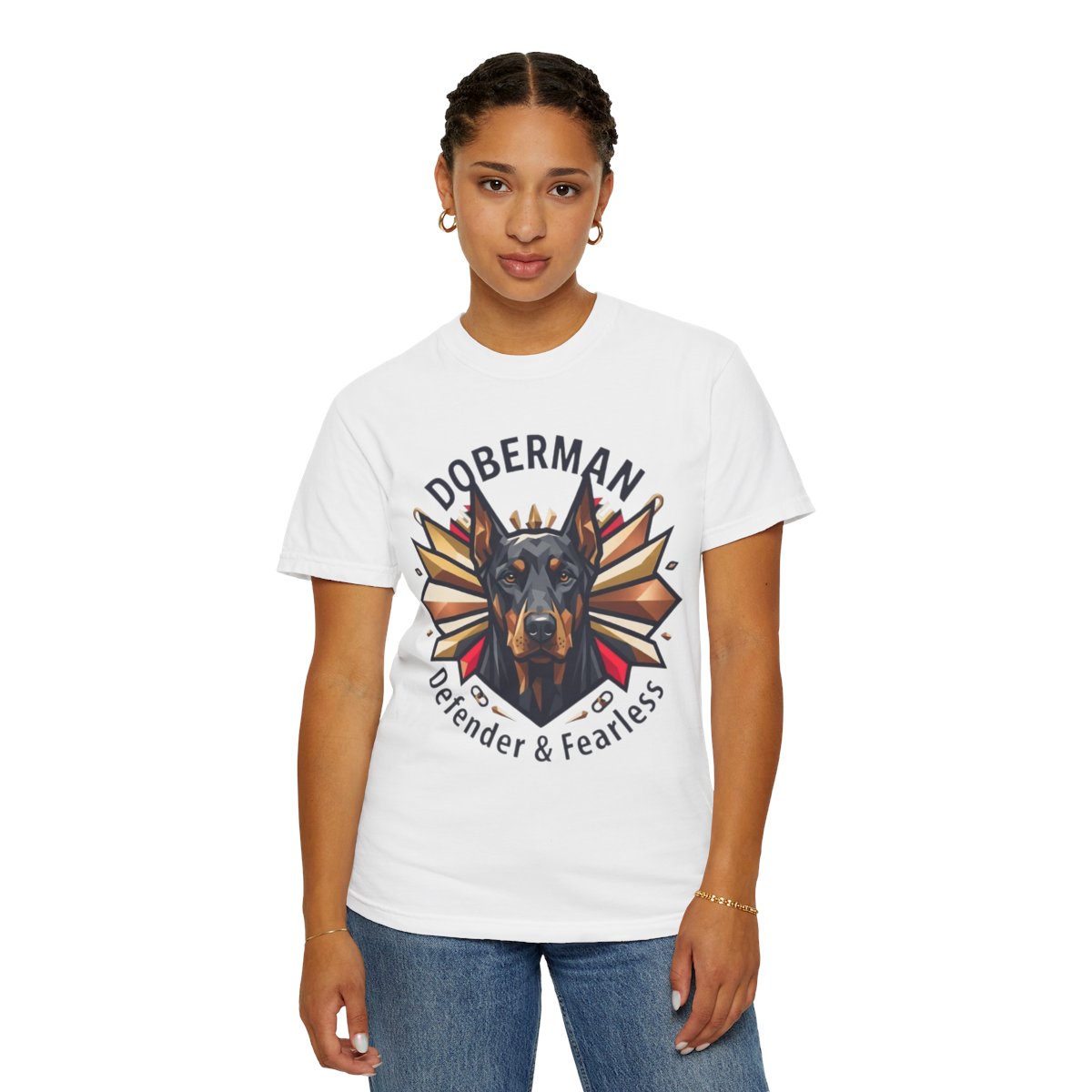 Color: White | Doberman Defender Unisex Garment-Dyed Tee