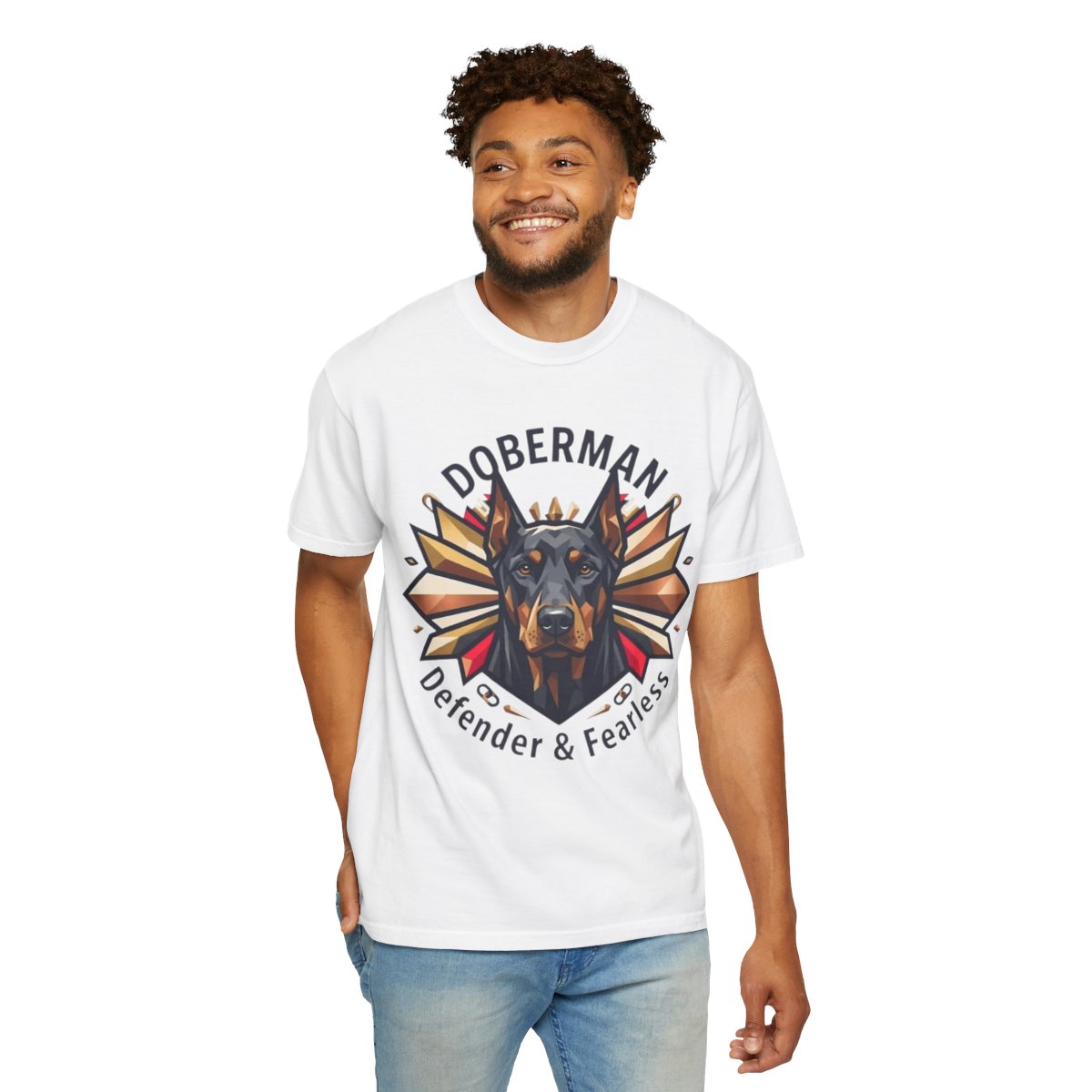 Color: White | Doberman Defender Unisex Garment-Dyed Tee