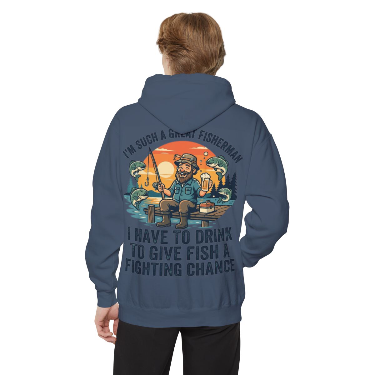 Color: Denim | Drink to Give Fish a Fighting Chance Garment-Dyed Hoodie