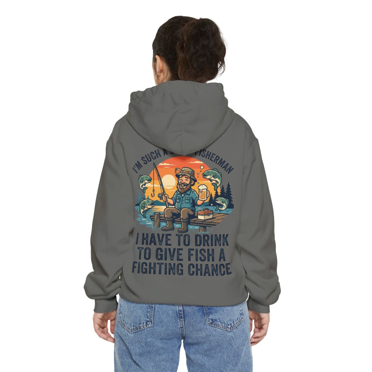 Color: Grey | Drink to Give Fish a Fighting Chance Garment-Dyed Hoodie