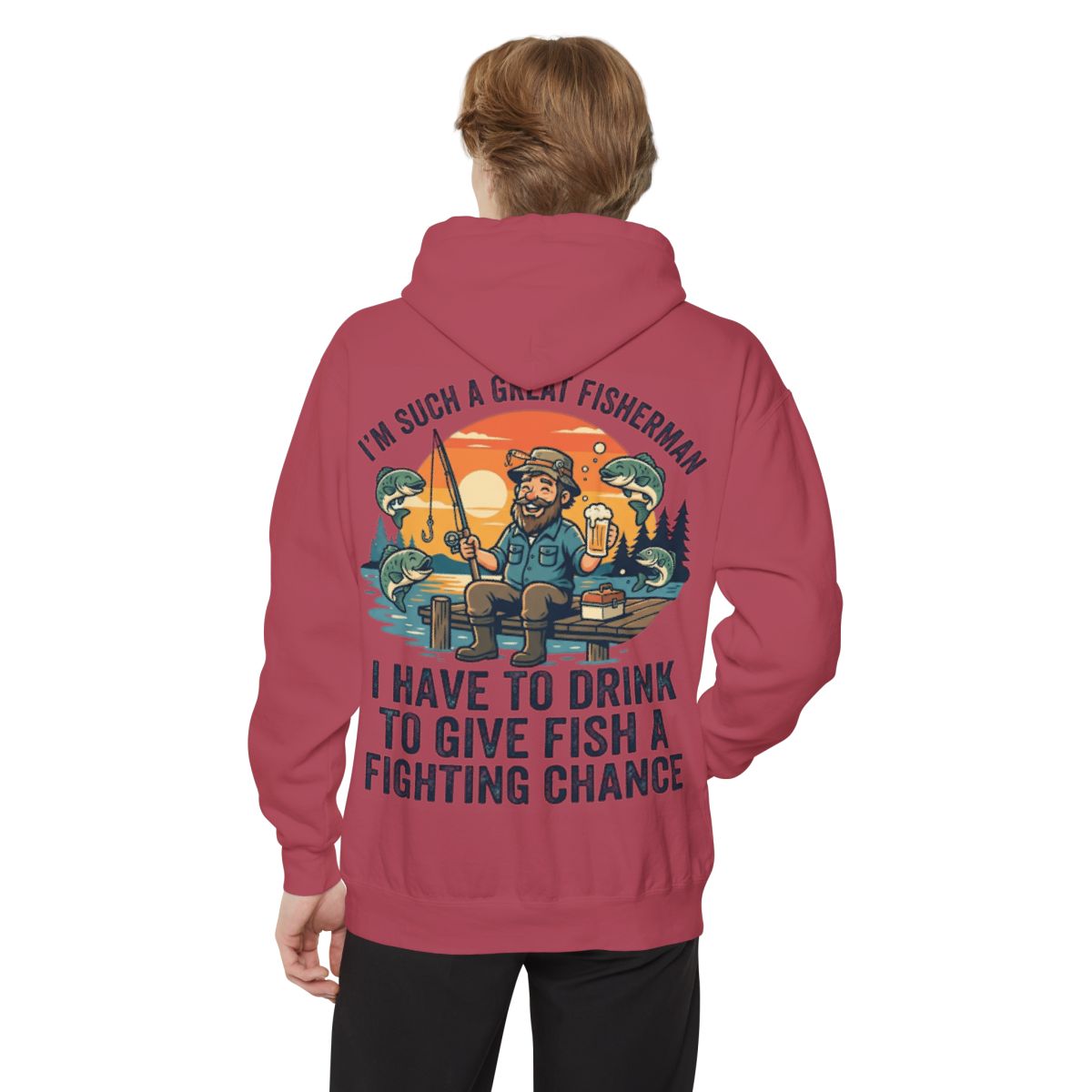 Color: Crimson | Drink to Give Fish a Fighting Chance Garment-Dyed Hoodie