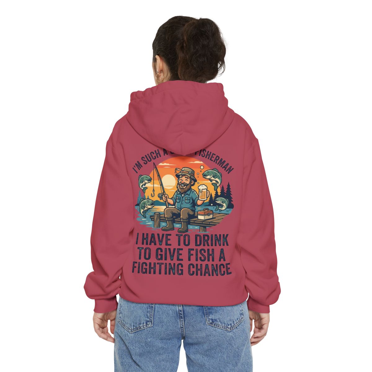 Color: Crimson | Drink to Give Fish a Fighting Chance Garment-Dyed Hoodie
