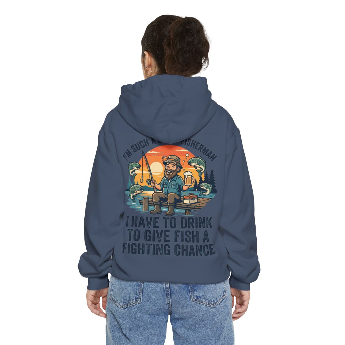 Color: Denim | Drink to Give Fish a Fighting Chance Garment-Dyed Hoodie