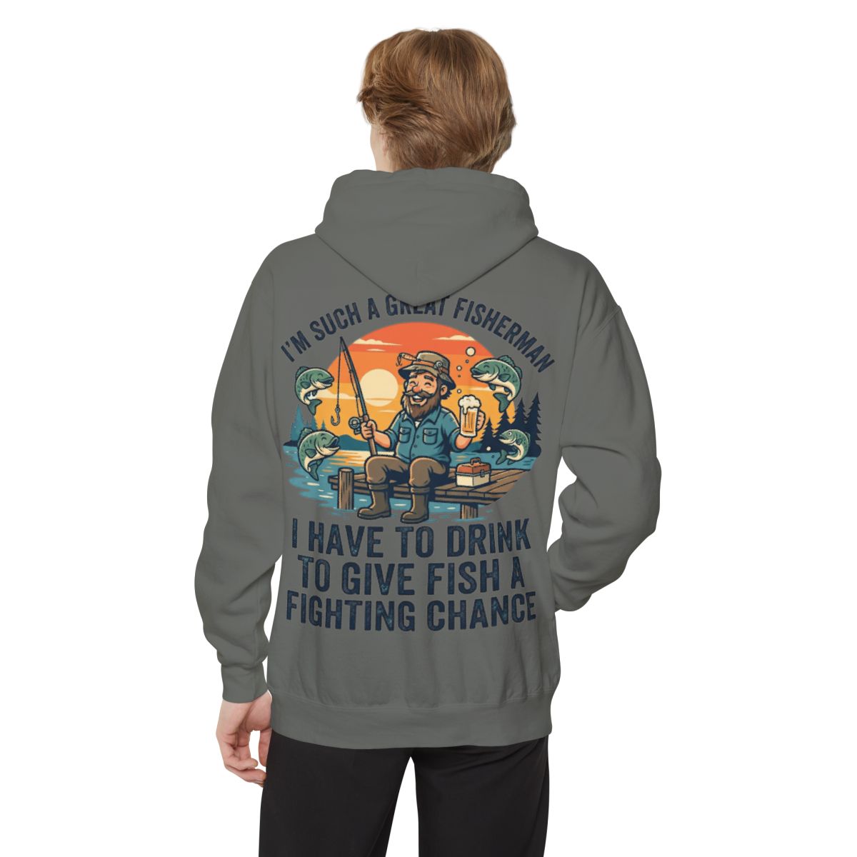 Color: Grey | Drink to Give Fish a Fighting Chance Garment-Dyed Hoodie