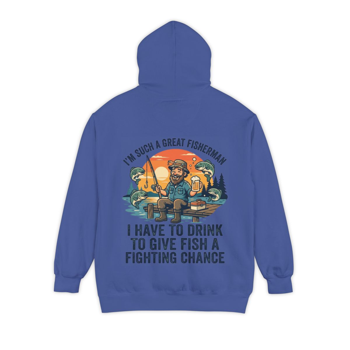 Color: Flo Blue | Drink to Give Fish a Fighting Chance Garment-Dyed Hoodie