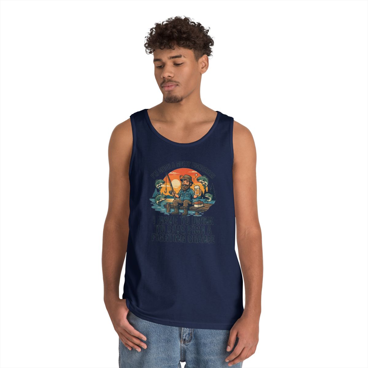 Color: Navy | Drink to Give Fish a Fighting Chance Tank Top