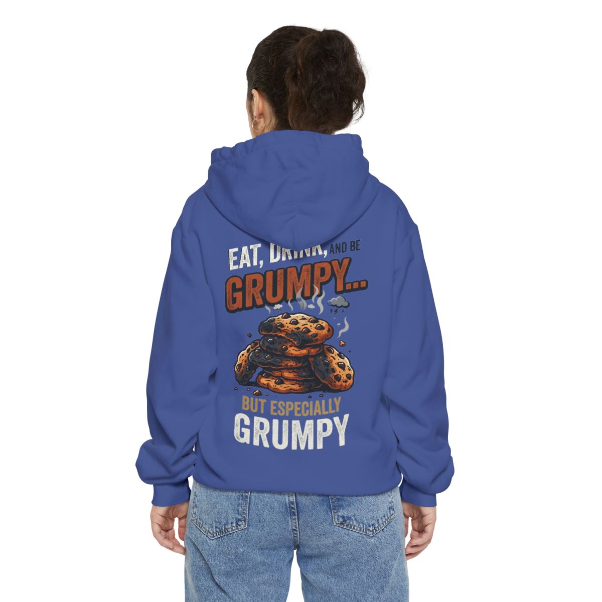 Color: Flo Blue | Eat Drink And Be Grumpy Garment-Dyed Hoodie