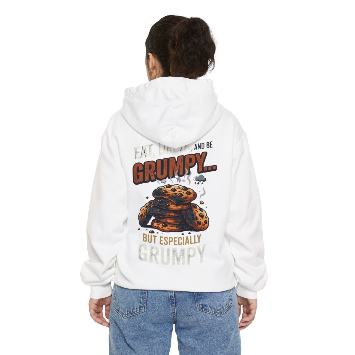 Color: White | Eat Drink And Be Grumpy Garment-Dyed Hoodie