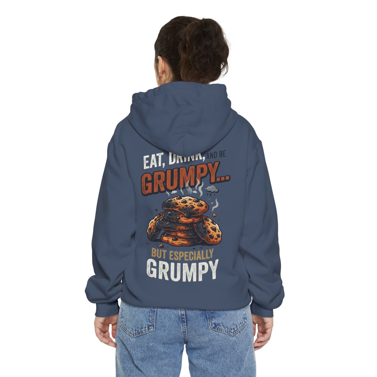 Color: Denim | Eat Drink And Be Grumpy Garment-Dyed Hoodie