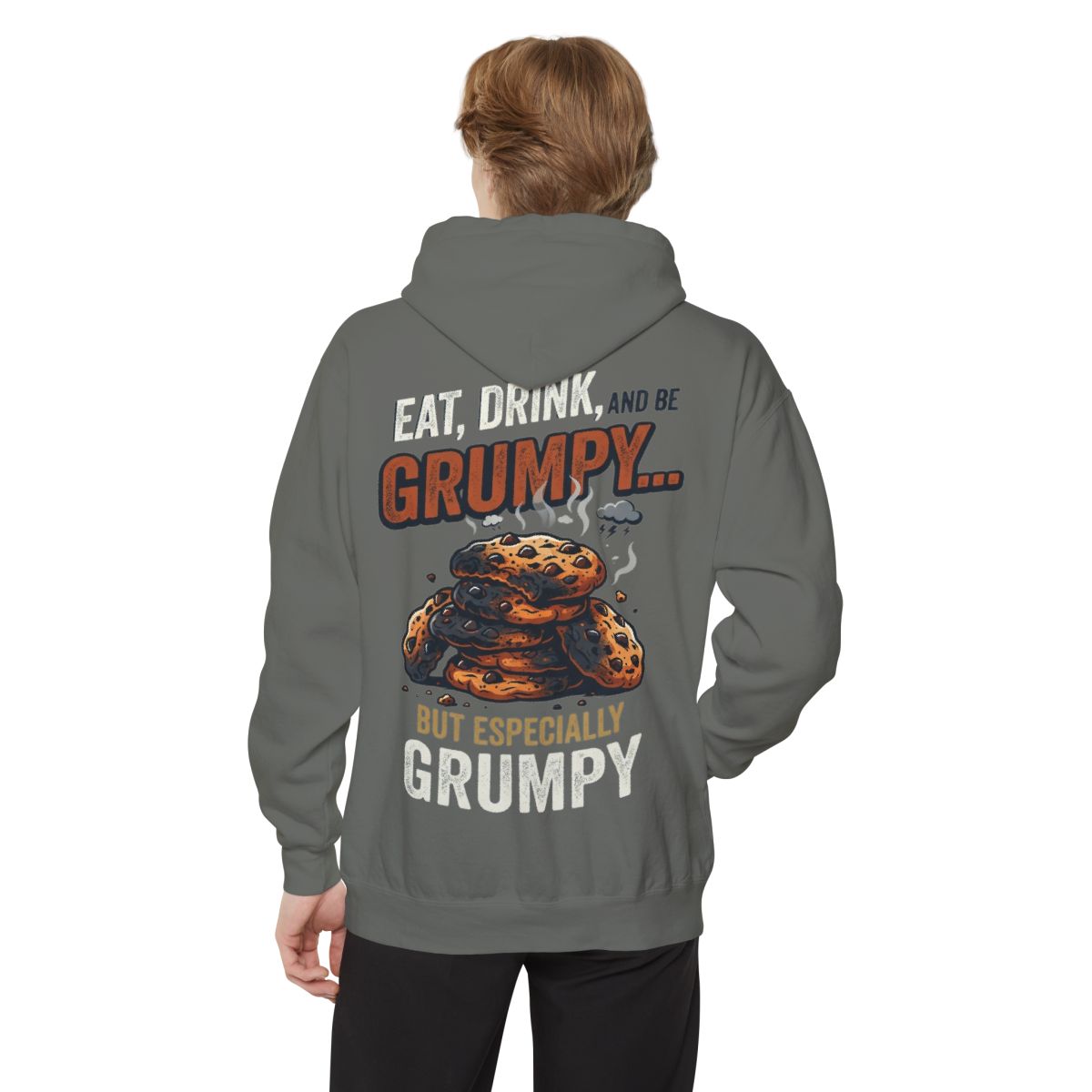 Color: Grey | Eat Drink And Be Grumpy Garment-Dyed Hoodie