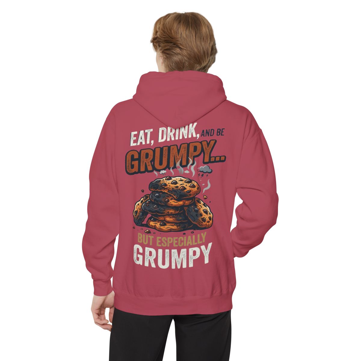 Color: Crimson | Eat Drink And Be Grumpy Garment-Dyed Hoodie