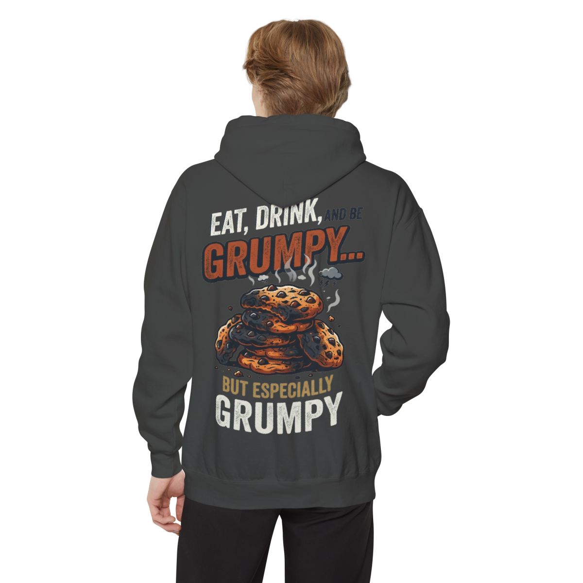 Color: Pepper | Eat Drink And Be Grumpy Garment-Dyed Hoodie