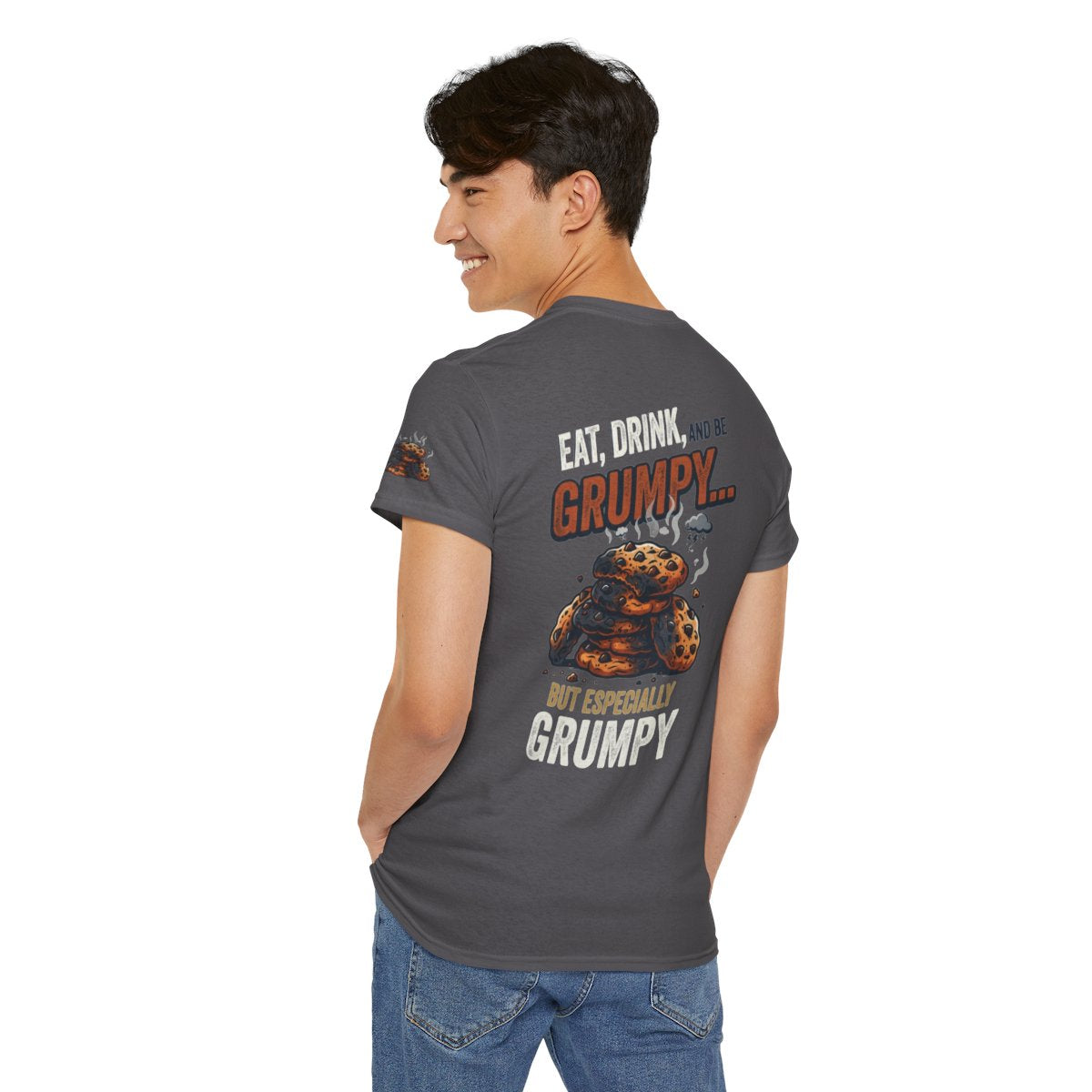 Color: Charcoal | Eat Drink And Be Grumpy Premium Graphic Tee