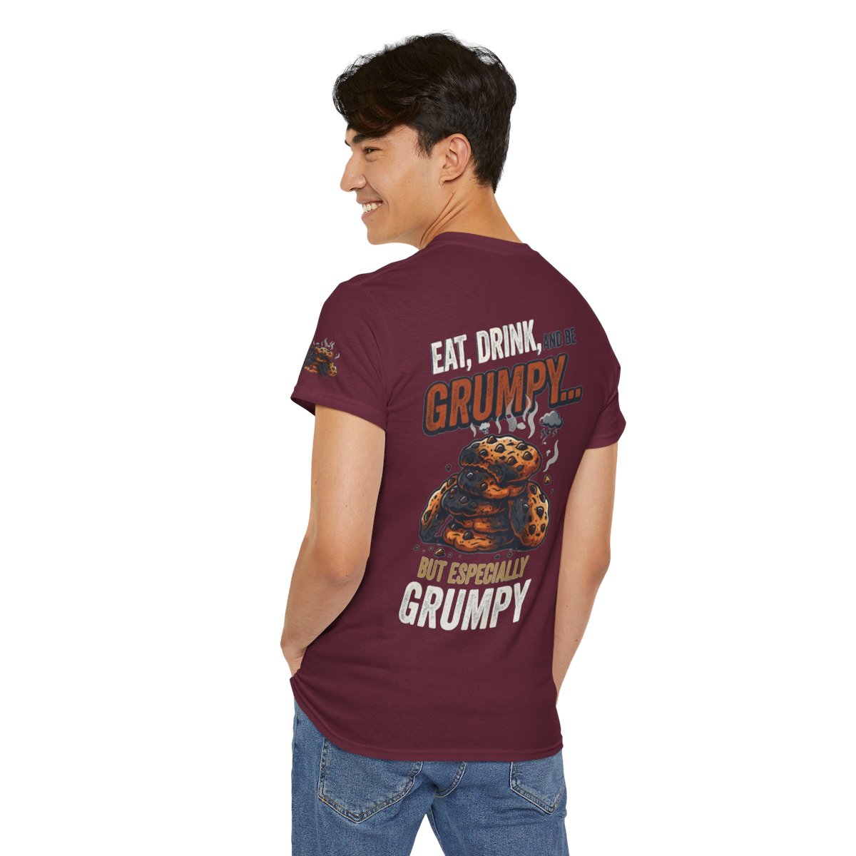 Color: Maroon | Eat Drink And Be Grumpy Premium Graphic Tee