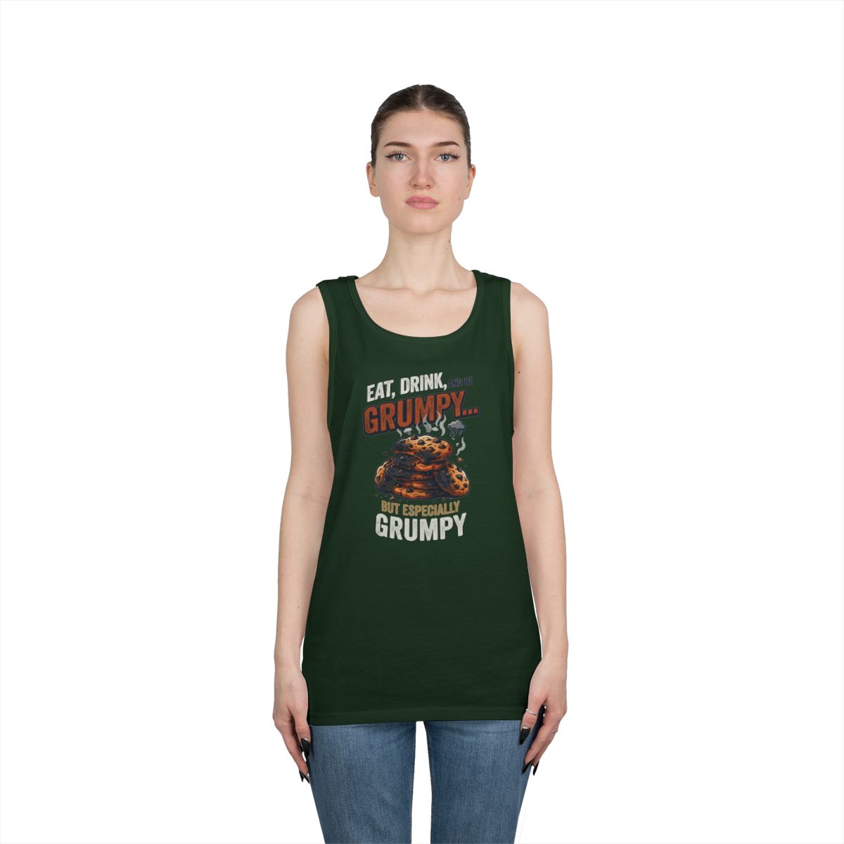 Color: Forest Green | Eat Drink And Be Grumpy Tank Top