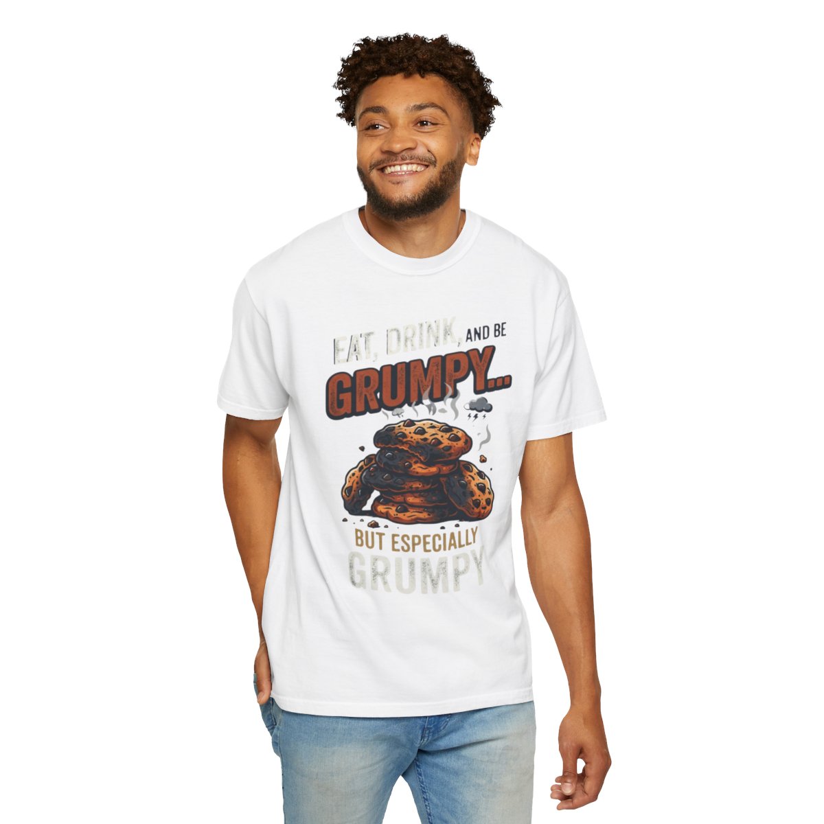 Color: White | Eat Drink And Be Grumpy Unisex Garment-Dyed Tee