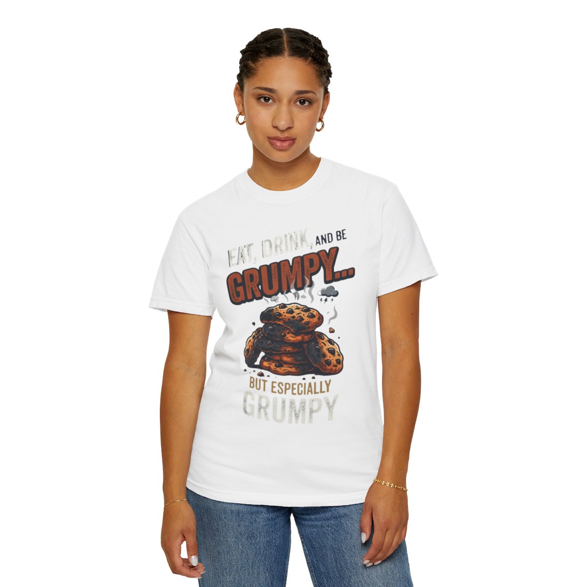 Color: White | Eat Drink And Be Grumpy Unisex Garment-Dyed Tee