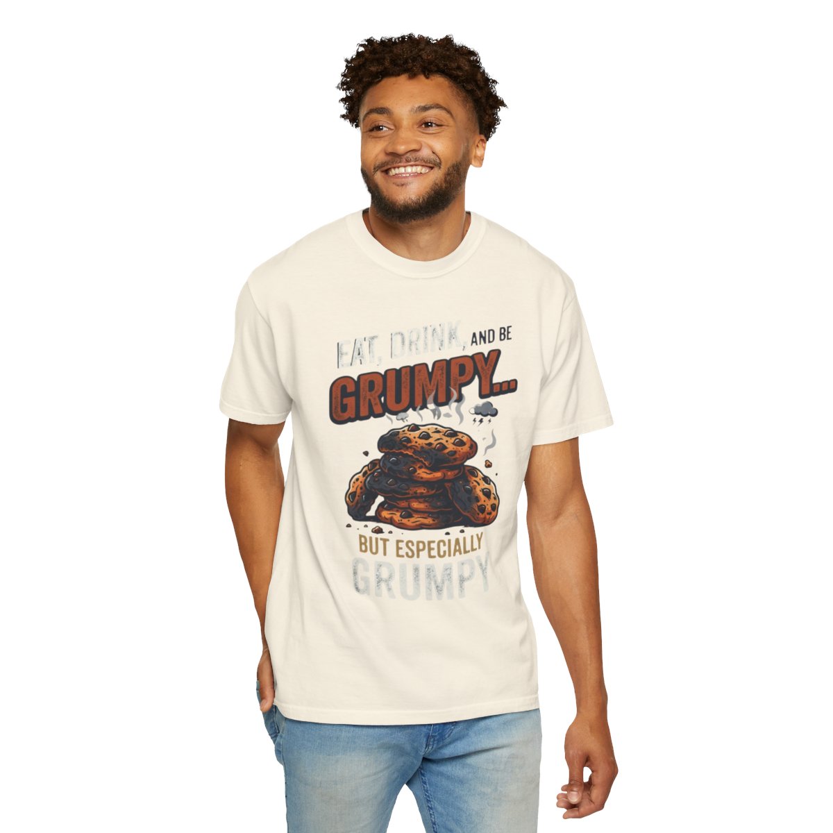 Color: Ivory | Eat Drink And Be Grumpy Unisex Garment-Dyed Tee