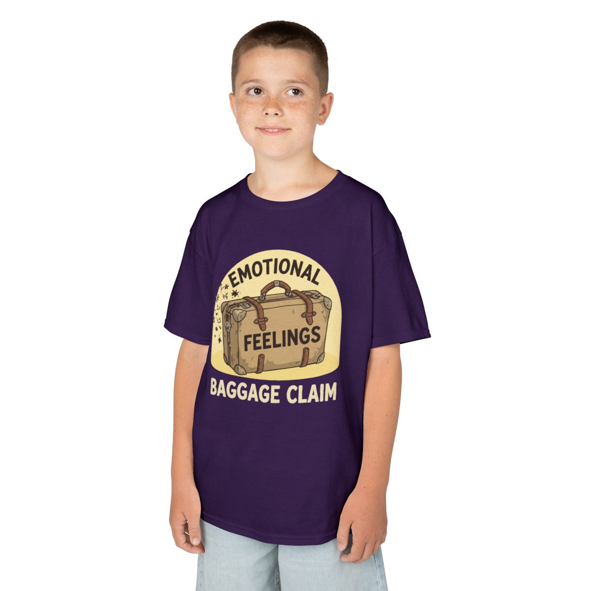 Color: Purple | Emotional Baggage Claim Kids Tee