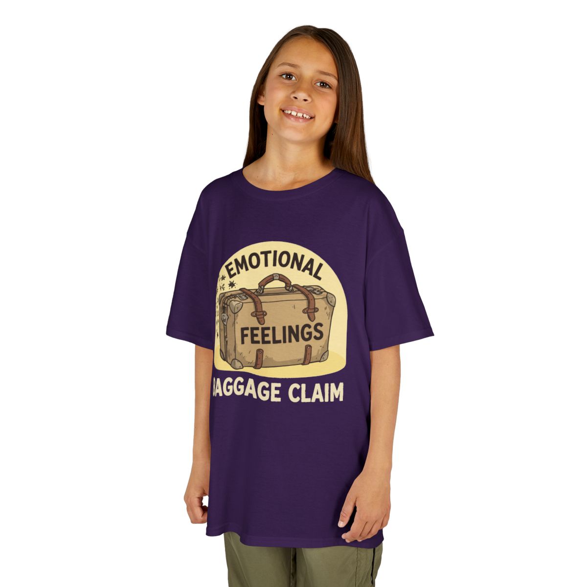 Color: Purple | Emotional Baggage Claim Kids Tee