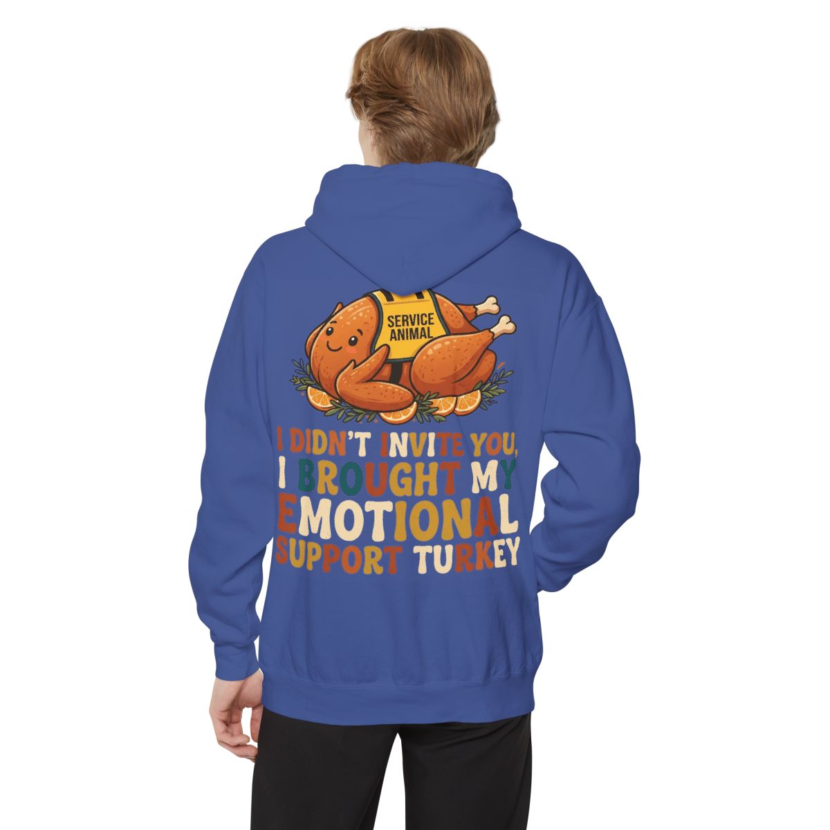 Color: Flo Blue | Emotional Support Turkey Garment-Dyed Hoodie