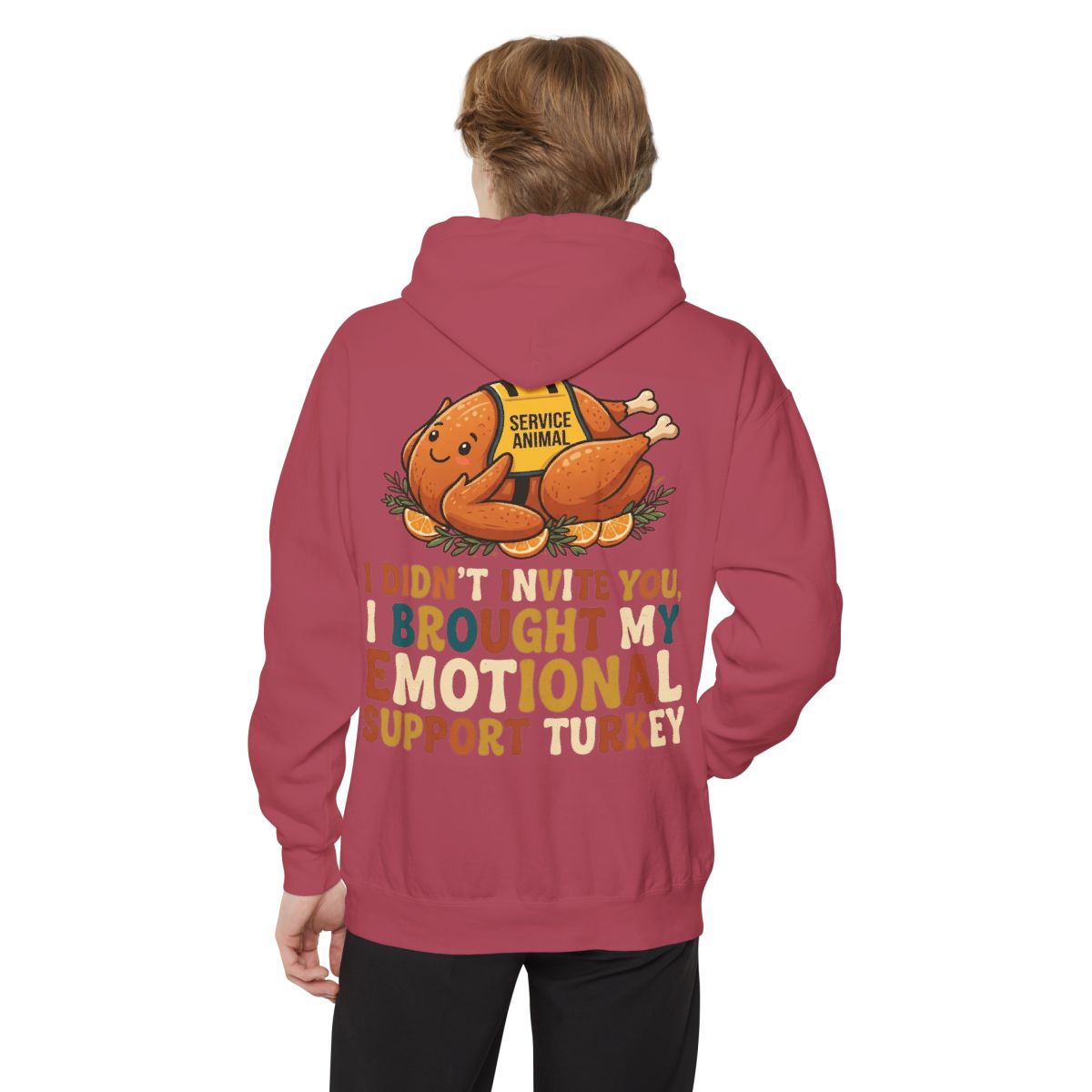 Color: Crimson | Emotional Support Turkey Garment-Dyed Hoodie