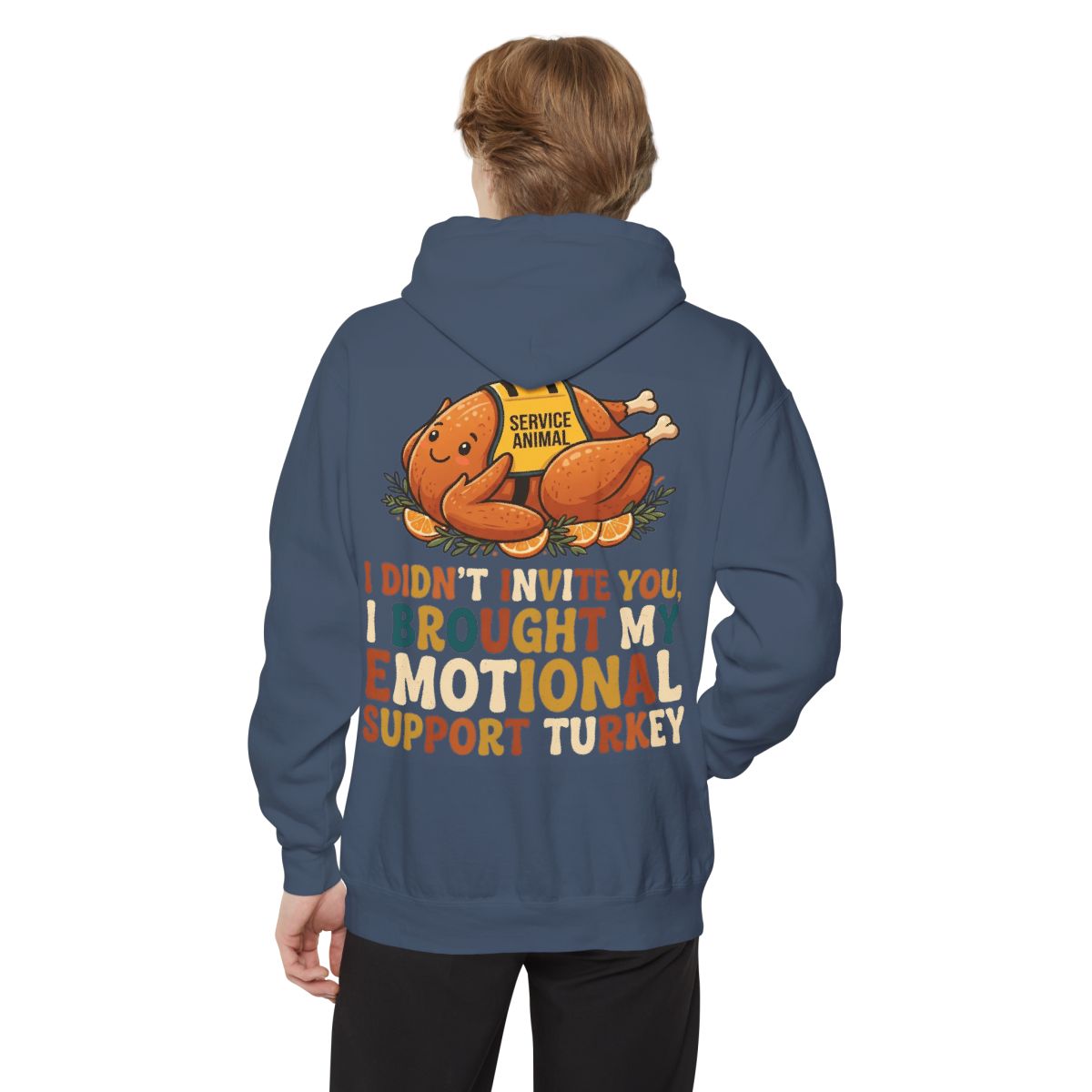 Color: Denim | Emotional Support Turkey Garment-Dyed Hoodie