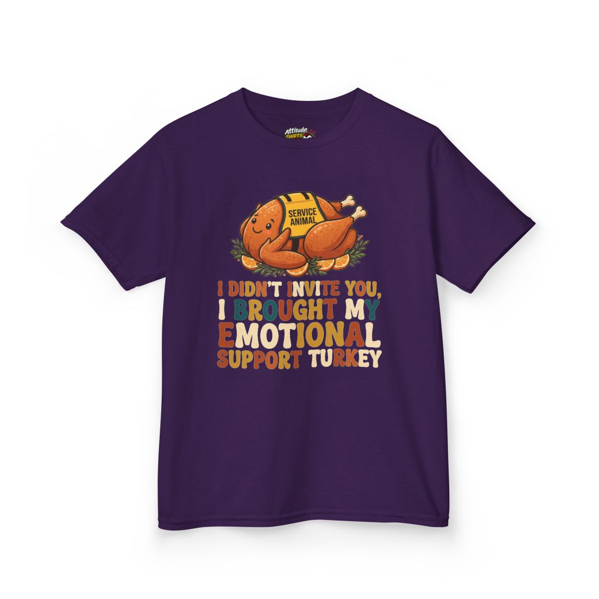 Color: Purple | Emotional Support Turkey Kids Tee
