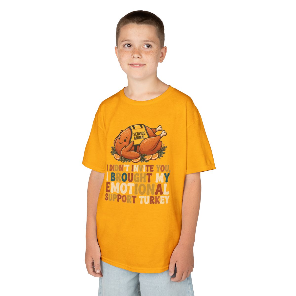 Color: Gold | Emotional Support Turkey Kids Tee