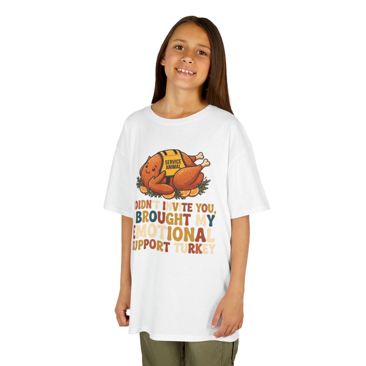 Color: White | Emotional Support Turkey Kids Tee