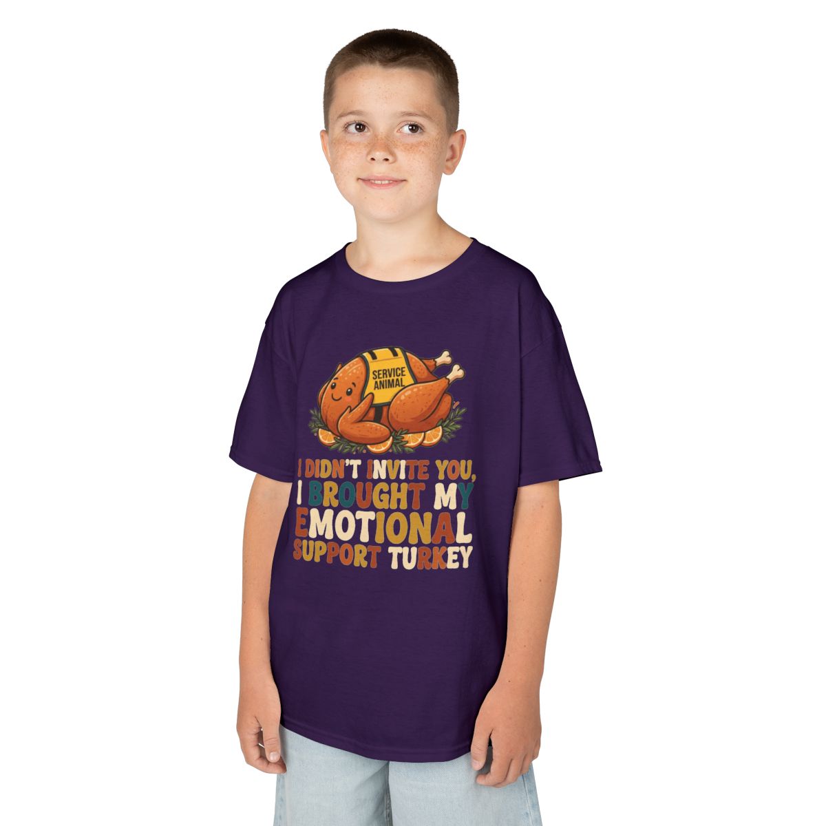 Color: Purple | Emotional Support Turkey Kids Tee