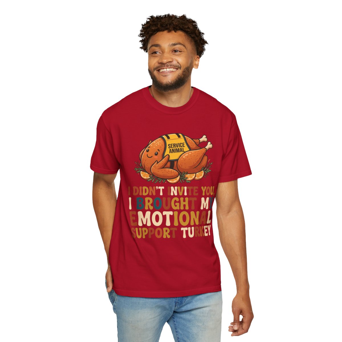 Color: Red | Emotional Support Turkey Unisex Garment-Dyed Tee