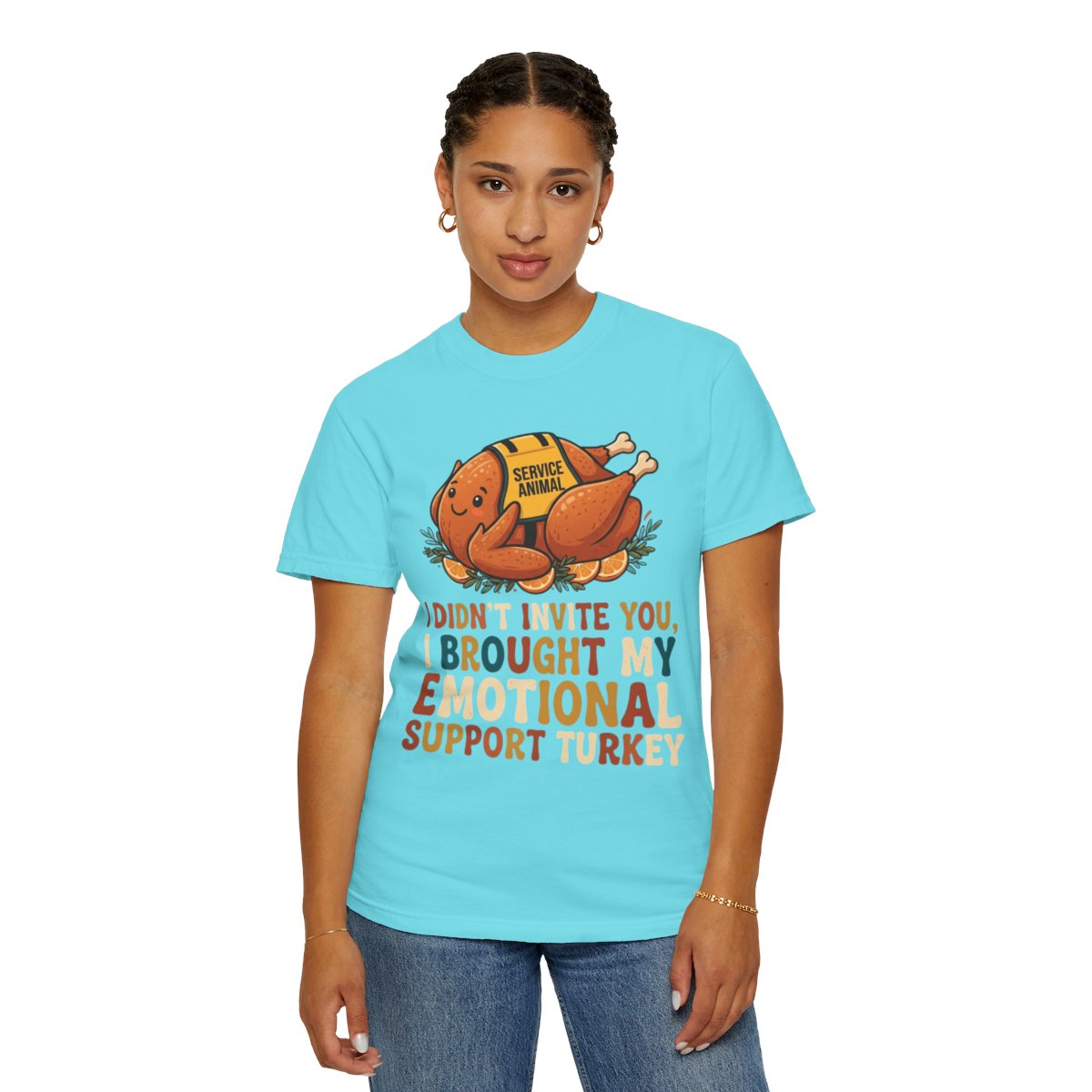 Color: Lagoon Blue | Emotional Support Turkey Unisex Garment-Dyed Tee