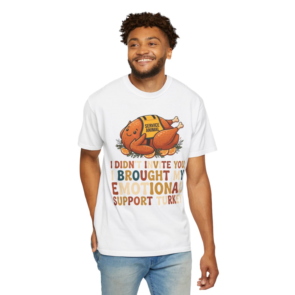 Color: White | Emotional Support Turkey Unisex Garment-Dyed Tee