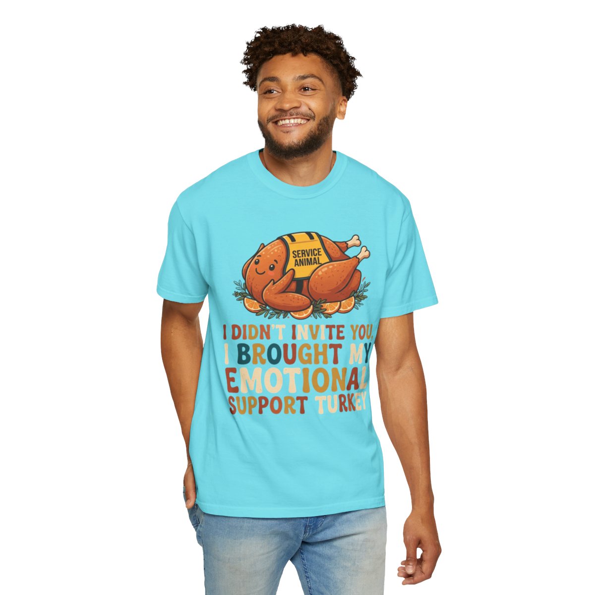 Color: Lagoon Blue | Emotional Support Turkey Unisex Garment-Dyed Tee