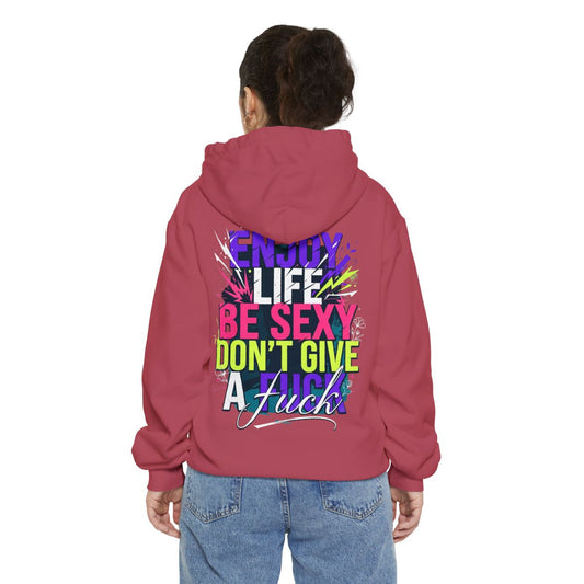 Color: Crimson | Enjoy Life Be Sexy Garment-Dyed Hoodie