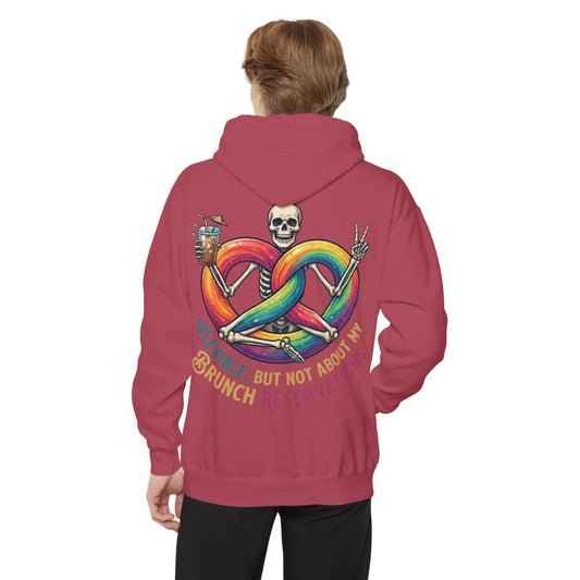 Color: Crimson | Flexible But Not About Brunch Garment-Dyed Hoodie