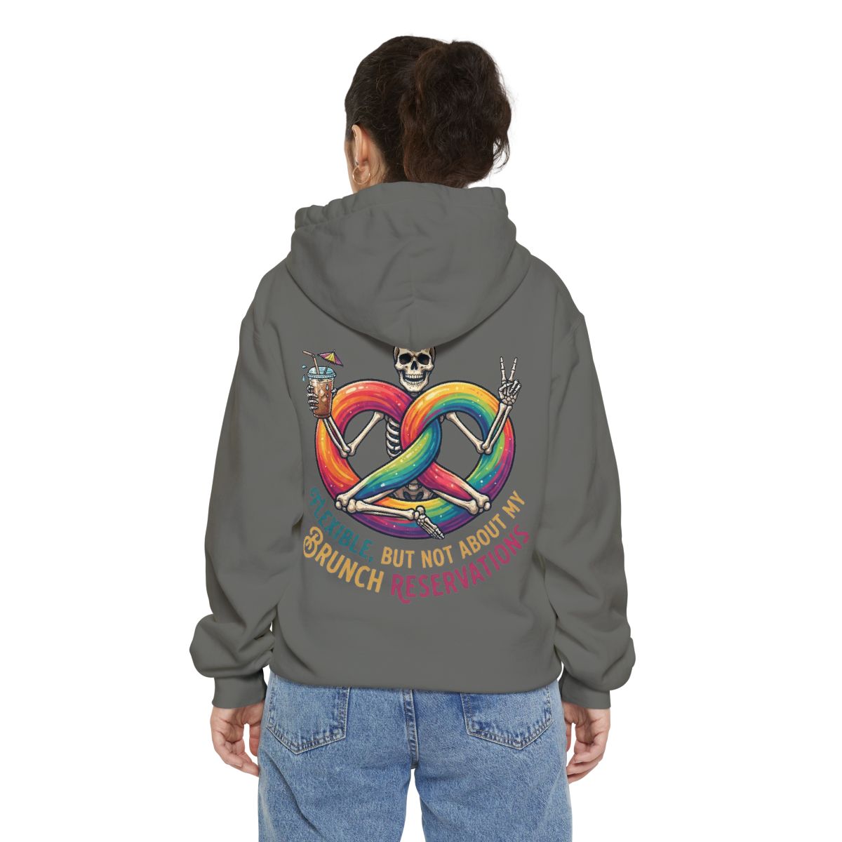 Color: Grey | Flexible But Not About Brunch Garment-Dyed Hoodie