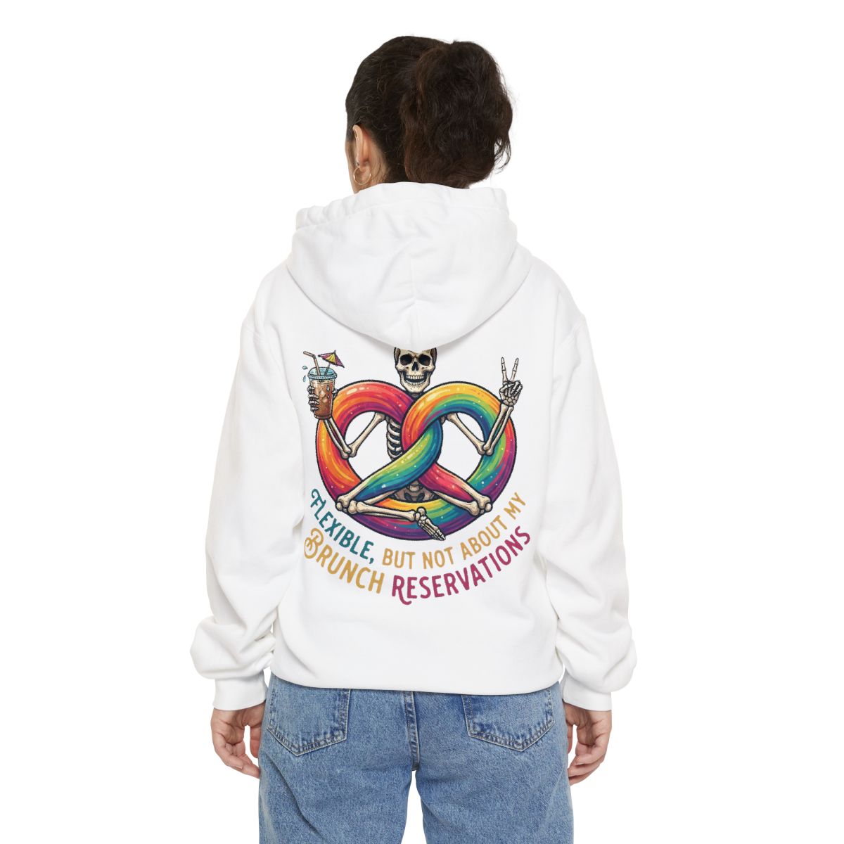 Color: White | Flexible But Not About Brunch Garment-Dyed Hoodie