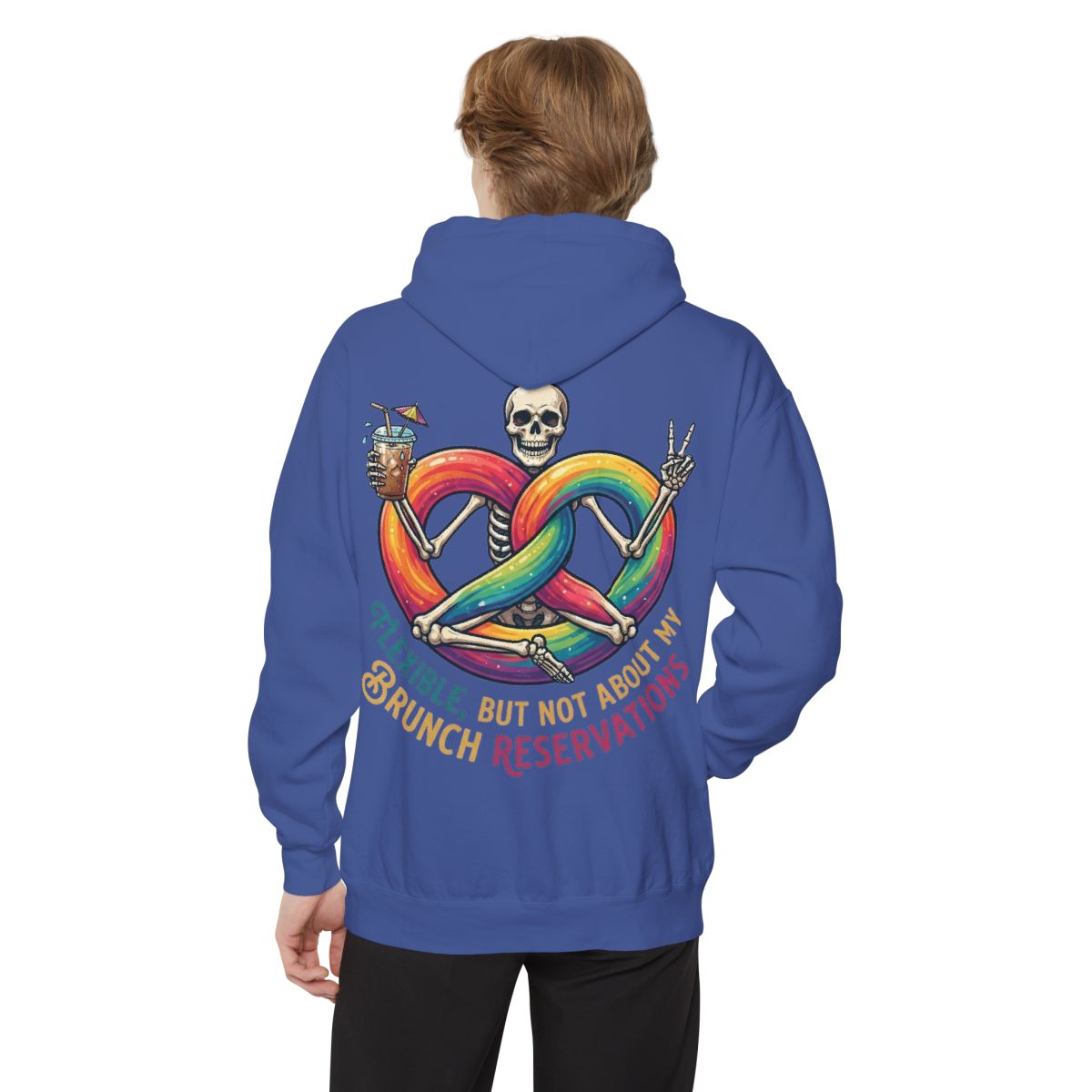 Color: Flo Blue | Flexible But Not About Brunch Garment-Dyed Hoodie