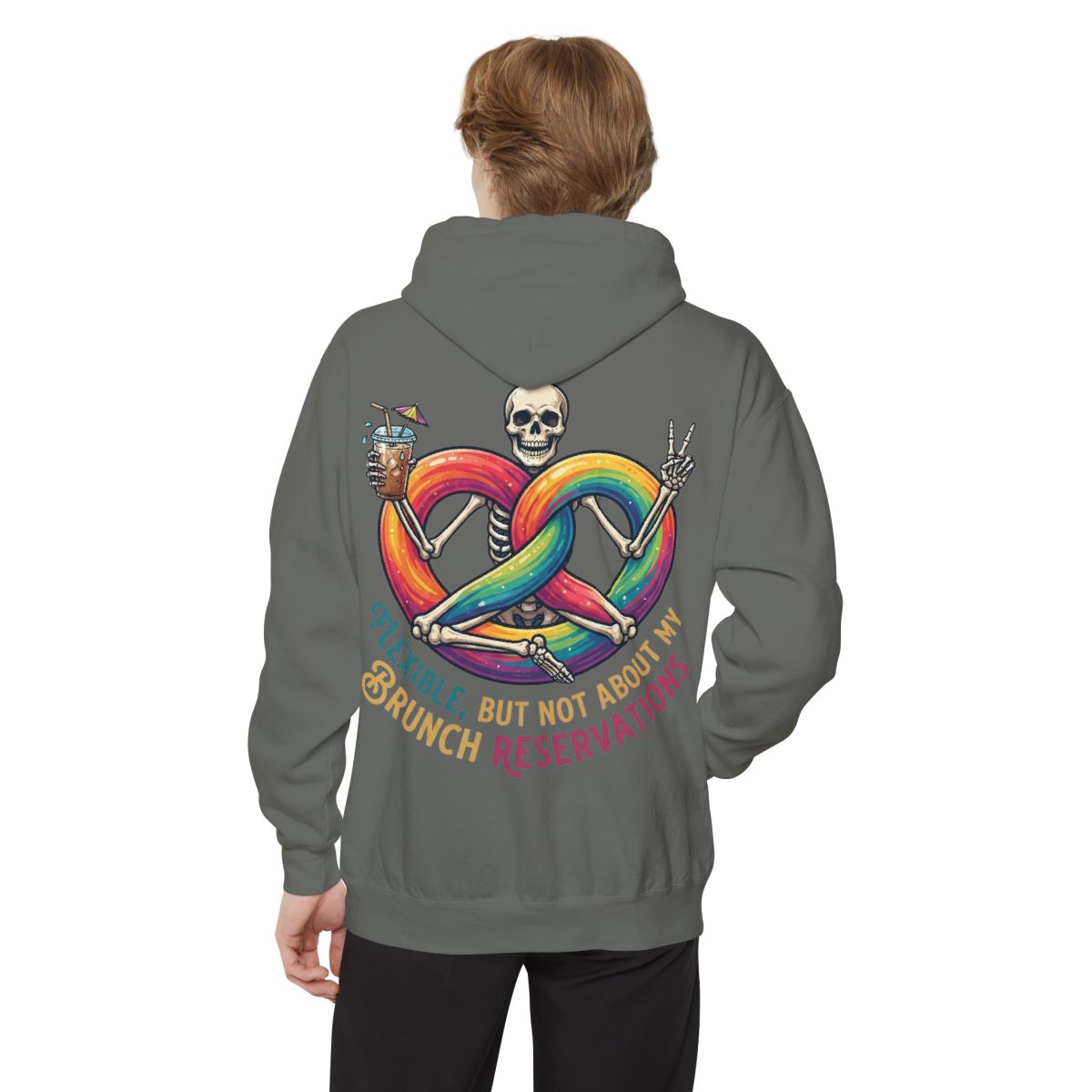 Color: Grey | Flexible But Not About Brunch Garment-Dyed Hoodie