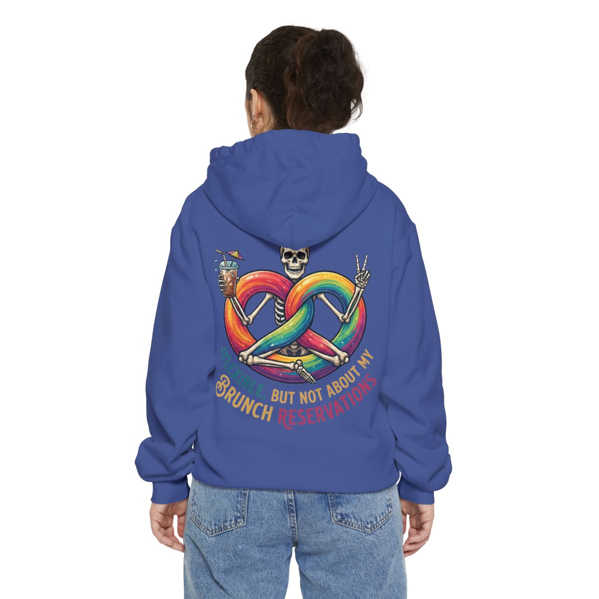 Color: Flo Blue | Flexible But Not About Brunch Garment-Dyed Hoodie