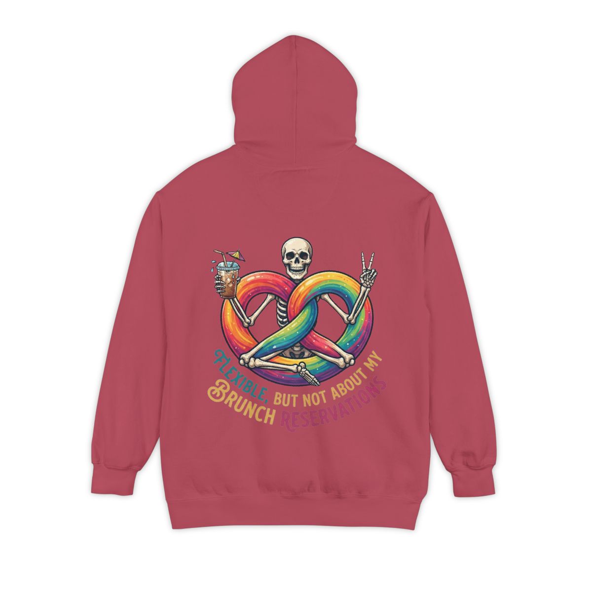 Color: Crimson | Flexible But Not About Brunch Garment-Dyed Hoodie