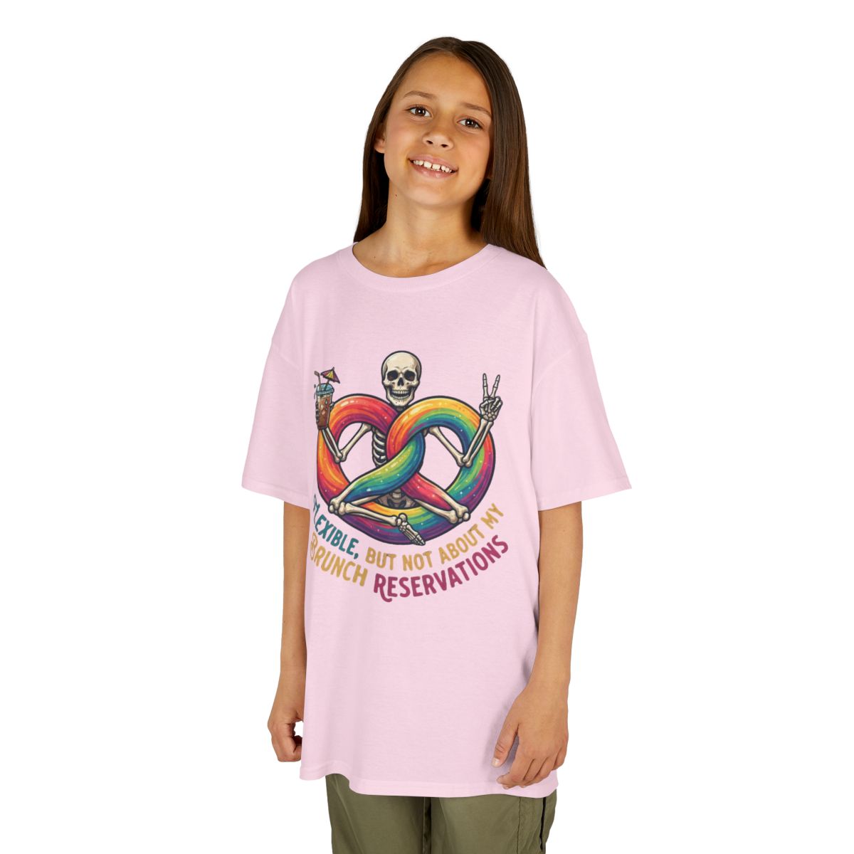 Color: Light Pink | Flexible But Not About Brunch Kids Tee